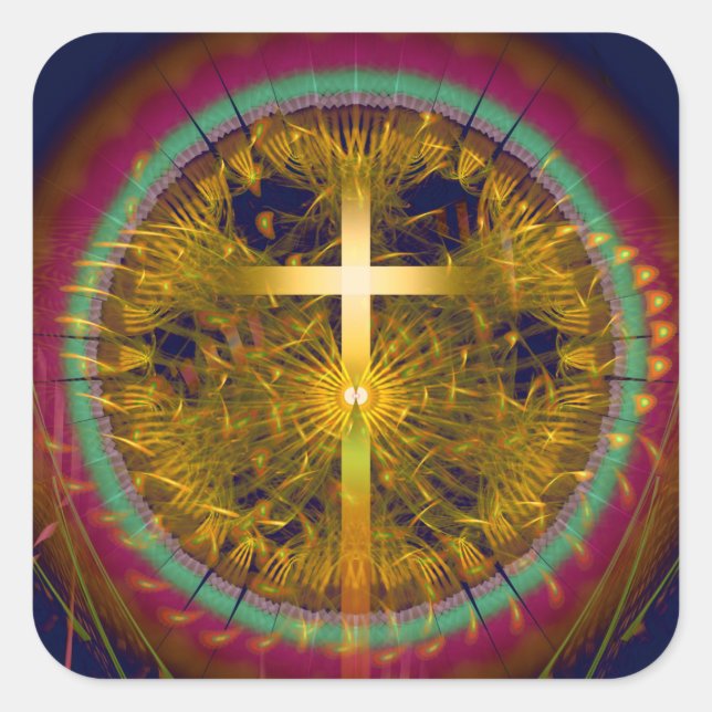 Cross fractal art round composition square sticker (Front)