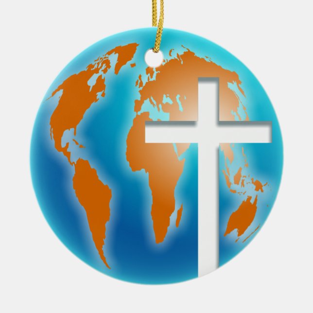 Cross Globe Ceramic Ornament (Front)