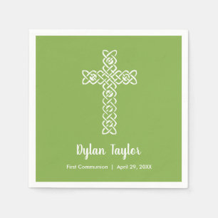 Cross Green Communion Baptism Christening Napkin