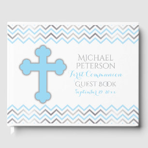 Cross Guest Book-Blue & Silver Book