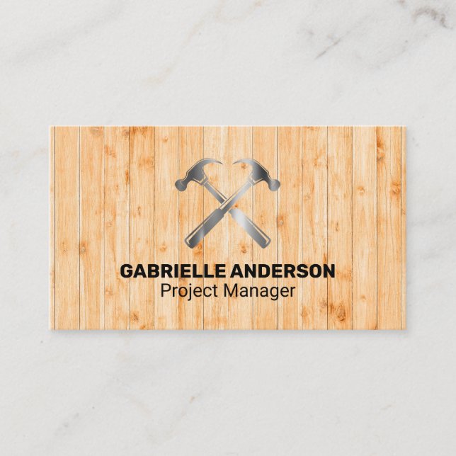 Cross Hammers Logo | Wood Fence | Contractor Business Card (Front)