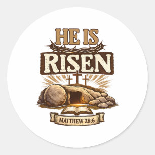 Cross He Is Risen Jesus Religious Easter Christian Classic Round Sticker