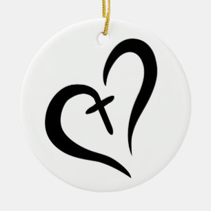 CROSS HEART CERAMIC ORNAMENT