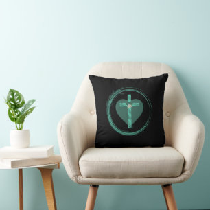 Cross Heart Circle Emerald Green Pillow