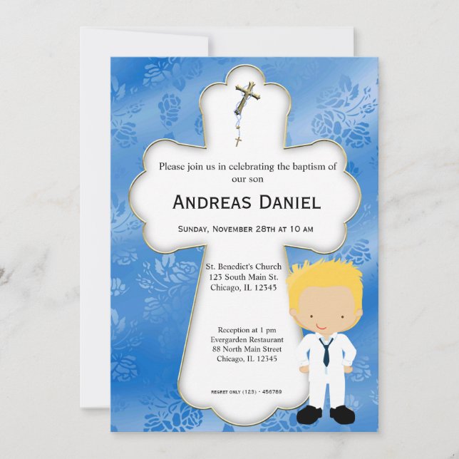 Cross  Holy Communion Boy Invitation (Front)