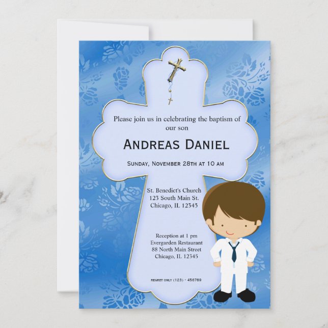 Cross  Holy Communion Boy Invitation (Front)