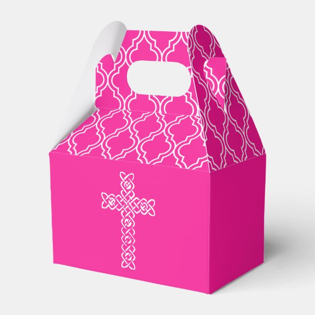 Cross | Hot Pink First Communion Party Favour Box (Front Side)