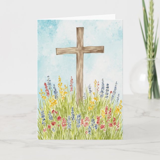 Cross in Bloom Watercolor Easter Card (Front)