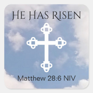 Cross in Cloudy Sky Resurrection Blue Easter Gift Square Sticker