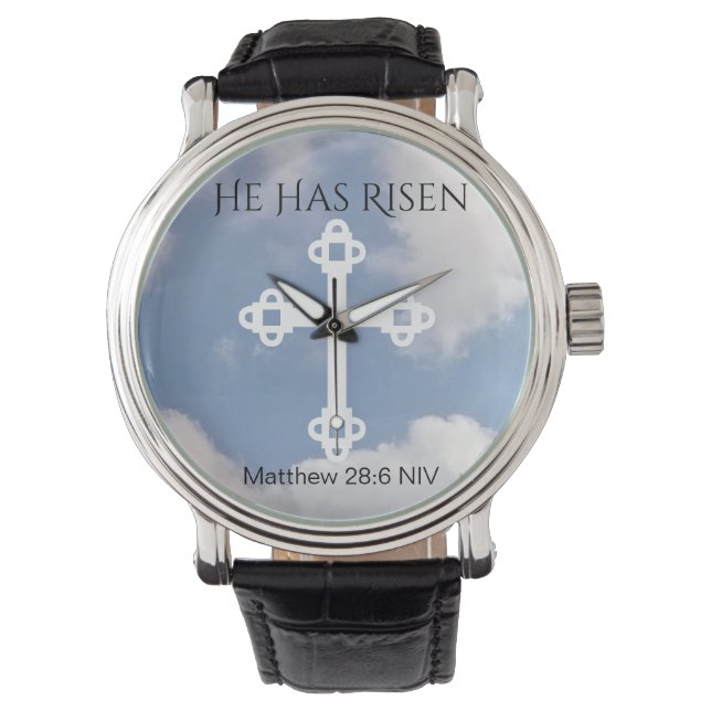 Cross in Cloudy Sky Resurrection Blue Easter Gift Watch (Front)