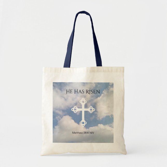 Cross in Cloudy Sky Resurrection Blue Easter Tote Bag (Front)