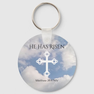 Cross in Cloudy Sky With Resurrection Bible Verse Key Ring