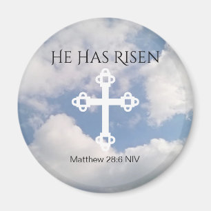 Cross in Cloudy Sky With Resurrection Bible Verse Magnet