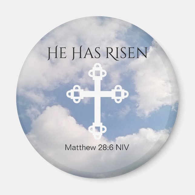 Cross in Cloudy Sky With Resurrection Bible Verse Magnet (Front)