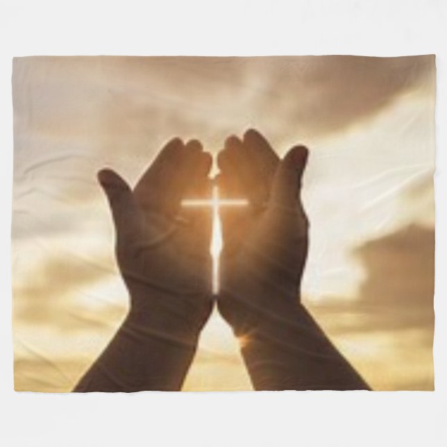 CROSS IN HANDS FLEECE BLANKET (Front (Horizontal))