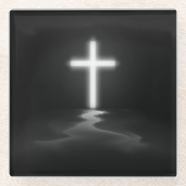 Cross in the Mist Glass Coaster (Front)