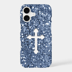 Cross in White on Blue Glitter Look