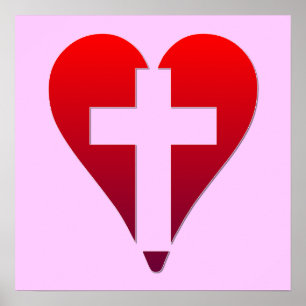 Cross inside red Heart Poster