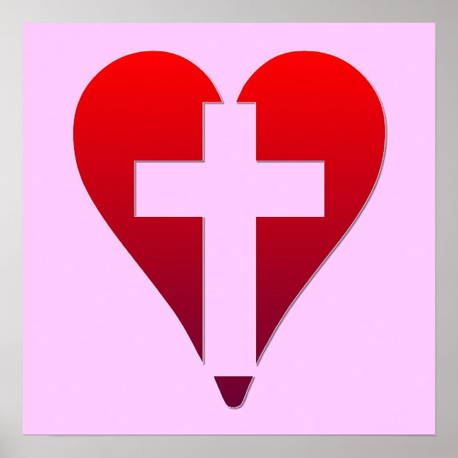 Cross inside red Heart Poster (Front)