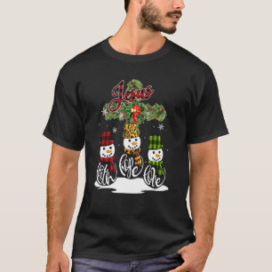 Cross Jesus Merry Christmas Snowman Funny Xmas For T-Shirt
