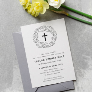 Cross Leaves Funeral Service Invitation