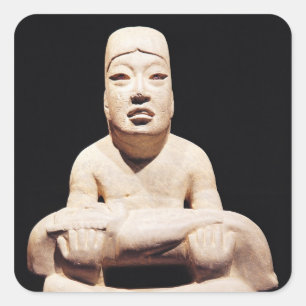 Cross-legged figure holding a baby, Olmec Square Sticker