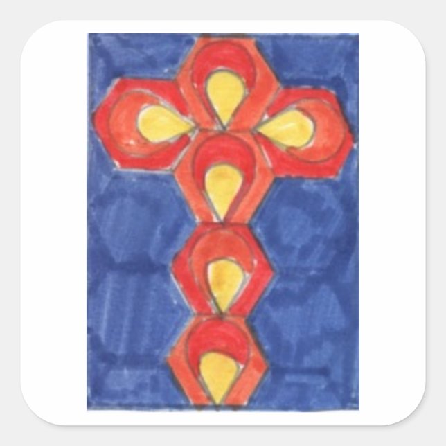 Cross Motif Glossy Square Stickers (Front)