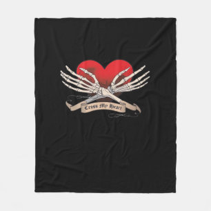 Cross My Heart Hope To Die Skeleton Hands Hearts Fleece Blanket