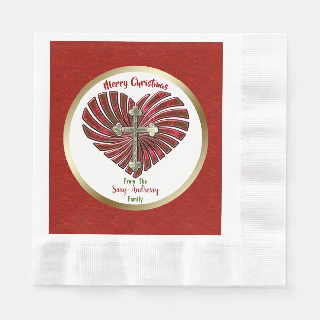 Cross-My-Heart Personalised Christmas Napkin (Front)