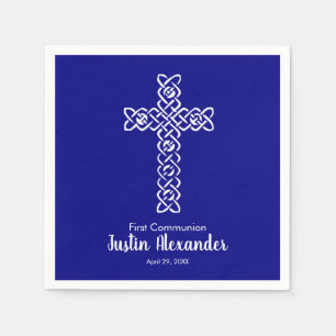 Cross   Navy Blue Communion Baptism Christening Napkin