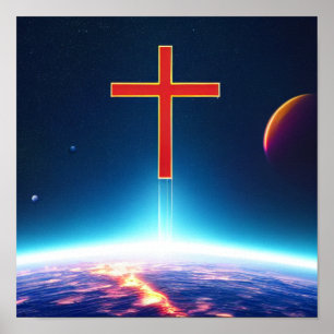 Cross Near Planets Spacescape Poster
