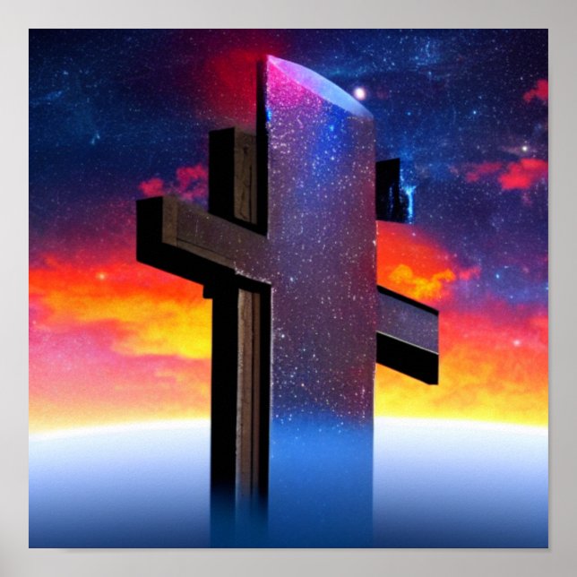 Cross Obelisk in Space Poster (Front)