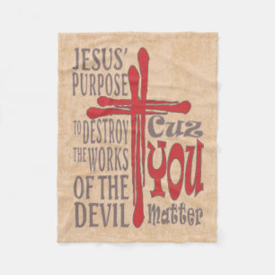 Cross of Christ Red Blood Drops Cuz You Matter Fleece Blanket