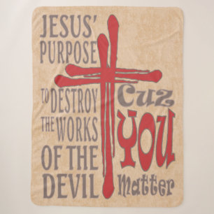 Cross of Christ Red Blood Drops Cuz You Matter Sherpa Blanket