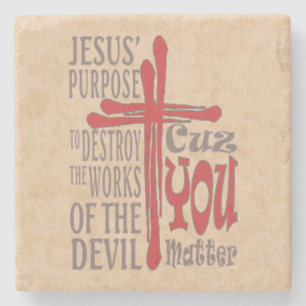 Cross of Christ Red Blood Drops Cuz You Matter Stone Coaster