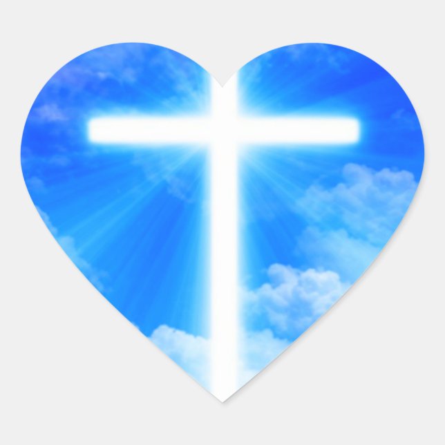 Cross of Light Jesus Christ Customisable Christian Heart Sticker (Front)