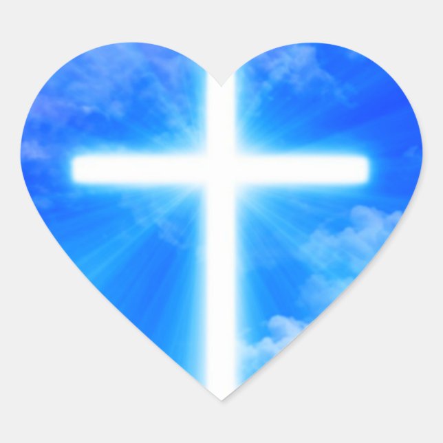 Cross of Light Jesus Christ Customisable Christian Heart Sticker (Front)
