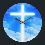 Cross of Light Jesus Christ Customisable Christian Large Clock<br><div class="desc">Cross of Light Jesus Christ Customisable Christian Design The Cross of Light, symbolising the Love and Grace of Jesus Christ, God the Father, and the Holy Spirit. Celebrate and remember the Love of the Lord with this fully customisable item - add your own colours, Bible quotes, or other Christian messages....</div>