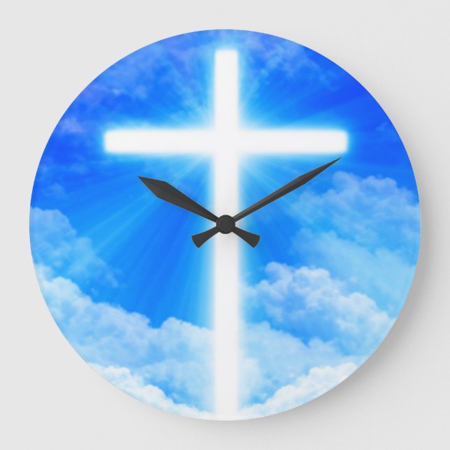 Cross of Light Jesus Christ Customisable Christian Large Clock (Front)
