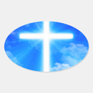 Cross of Light Jesus Christ Customisable Christian Oval Sticker