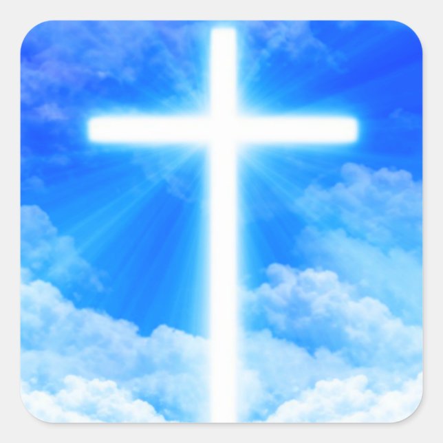 Cross of Light Jesus Christ Customisable Christian Square Sticker (Front)
