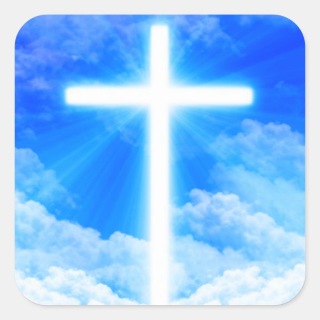 Cross of Light Jesus Christ Customisable Christian Square Sticker (Front)