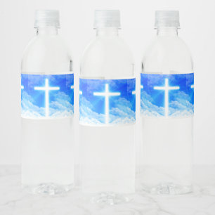Cross of Light Jesus Christ Customisable Christian Water Bottle Label