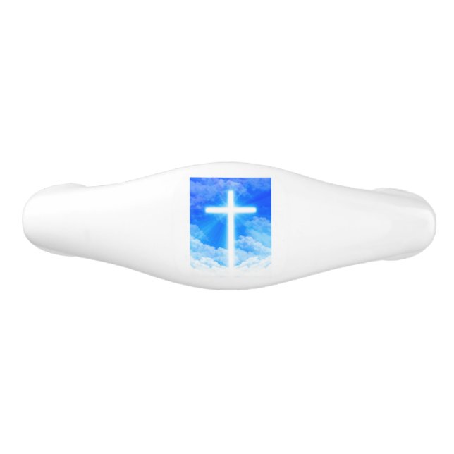 Cross of Light Jesus Christ Customizable Christian Ceramic Drawer Pull (Front)