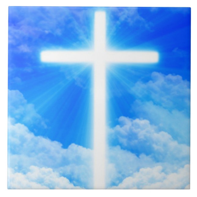 Cross of Light Jesus Christ Customizable Christian Ceramic Tile (Front)