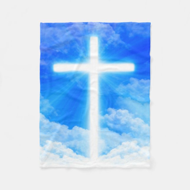 Cross of Light Jesus Christ Customizable Christian Fleece Blanket (Front)