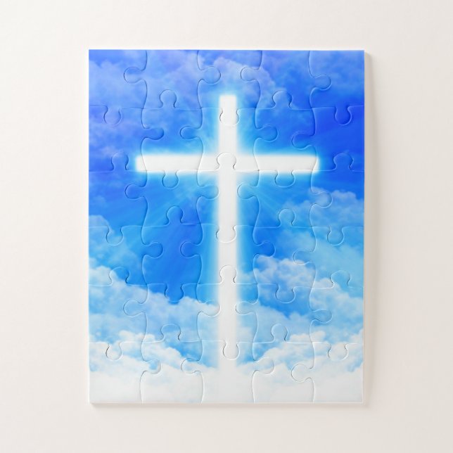 Cross of Light Jesus Christ Customizable Christian Jigsaw Puzzle (Vertical)