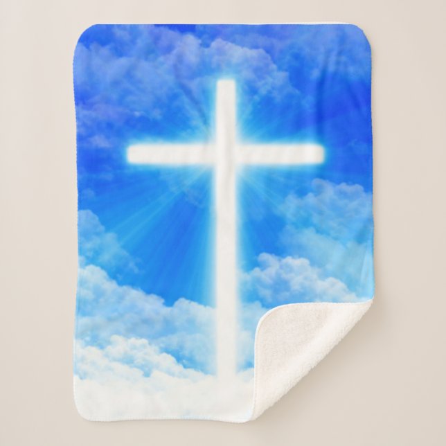 Cross of Light Jesus Christ Customizable Christian Sherpa Blanket (Front)