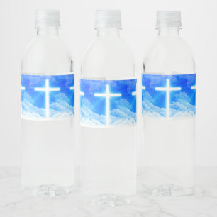 Cross of Light Jesus Christ Customizable Christian Water Bottle Label