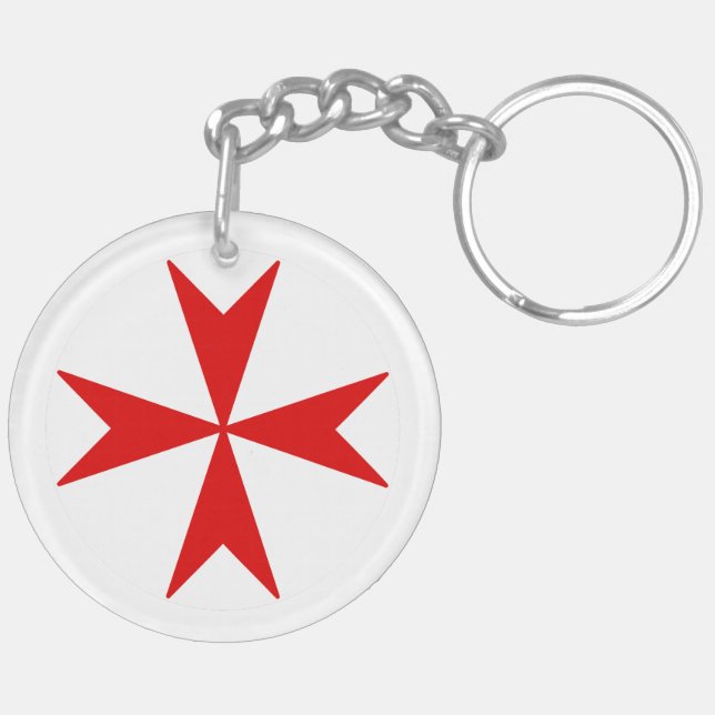 Cross Of Malta v2 (red on white) Key Ring (Back Left)